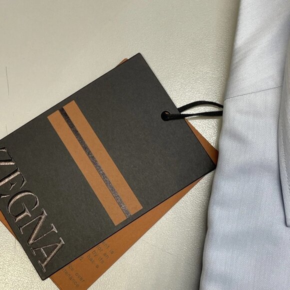 Zegna Men's Micro-Striped Trecapi Cotton Dress Shirt Light Blue Size 16.5 - Picture 4 of 6